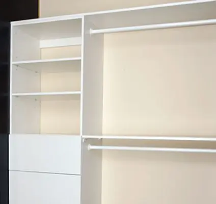 Wardrobe drawer unit with shelves and metal drawers