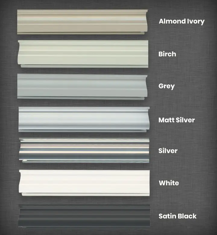 Aluminium wardrobe tracks and surrounds in seven colours